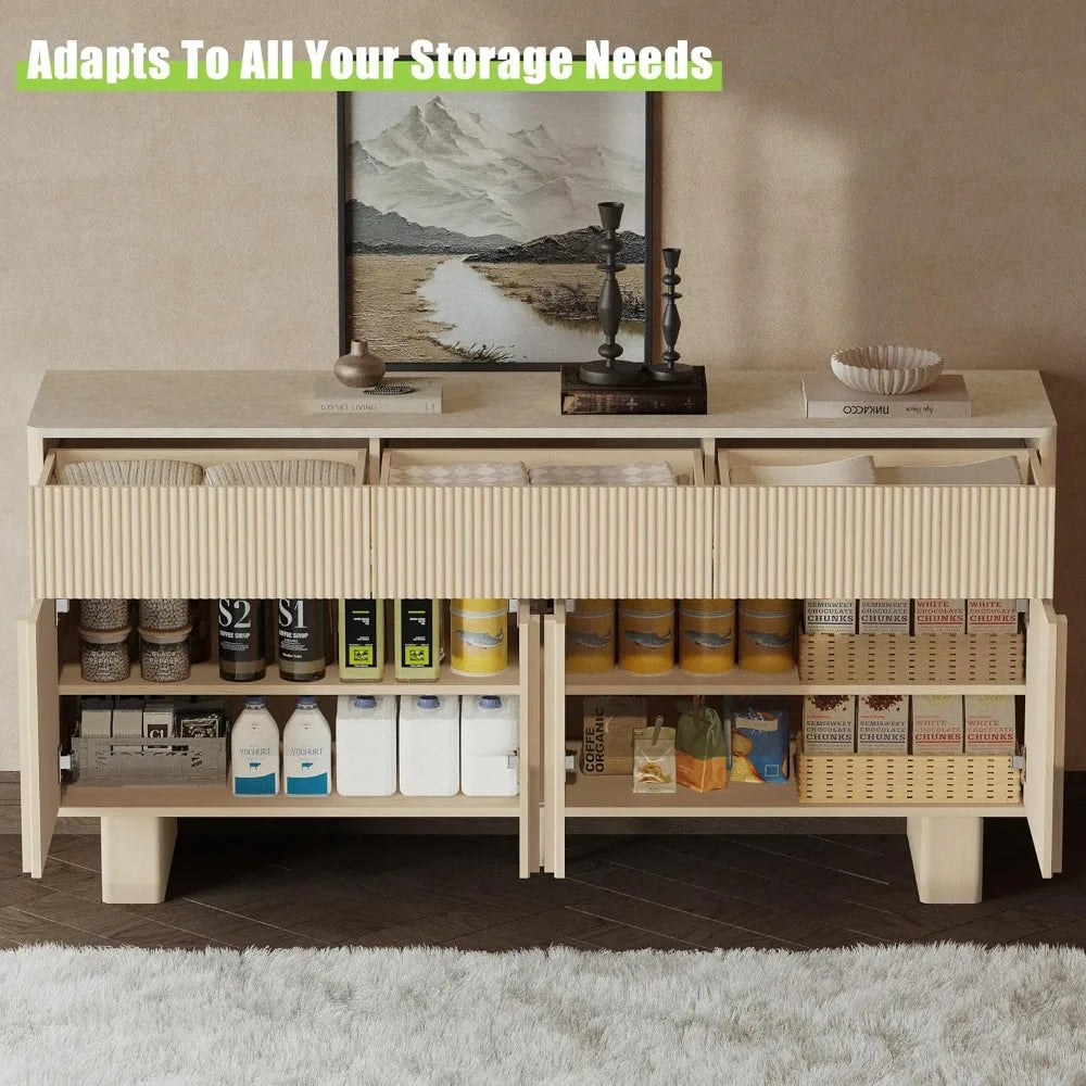 Modern 63 Inch Sideboard Buffet Cabinet with 3 Drawers and 4 Doors