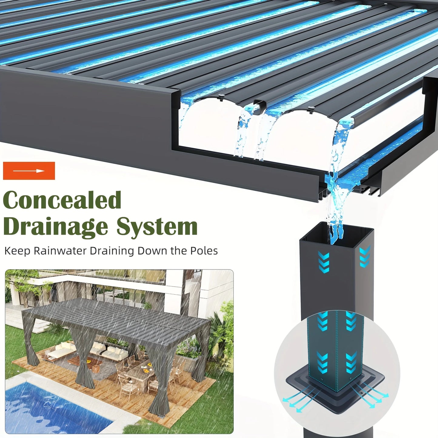 Adjustable Louvered Pergola Aluminum Frame Waterproof Gazebo Backyard