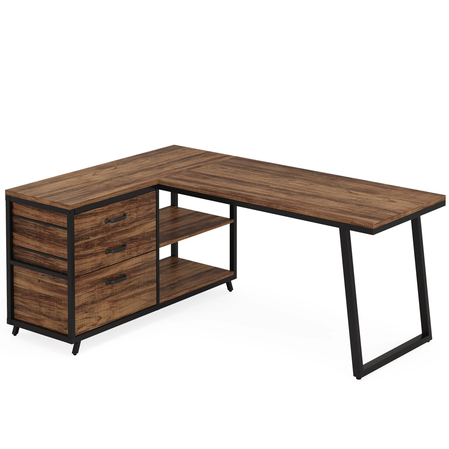 Ljustra L-Shaped Computer Desk with 3 Drawers Reversible Corner Desk