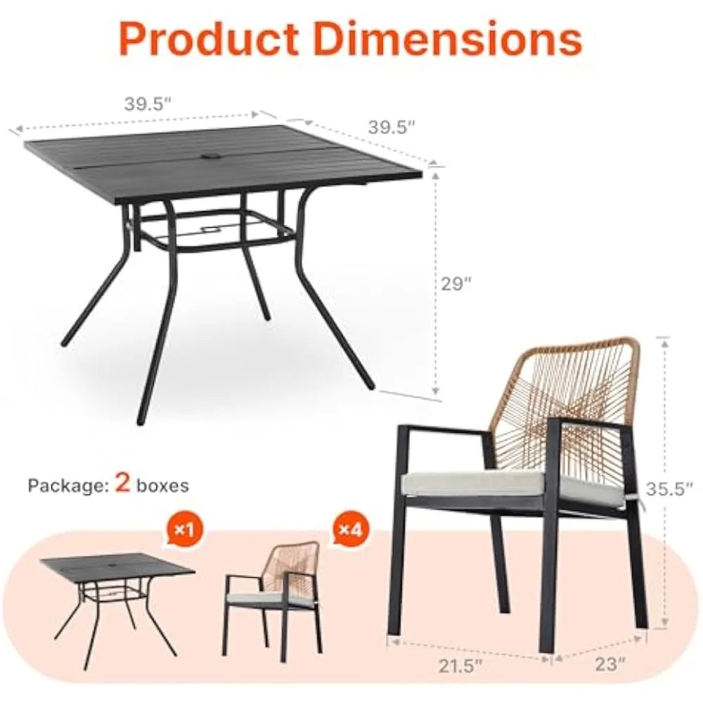 Ljustra Outdoor Patio Dining Set 5-Piece Rattan Table Chairs Cushions