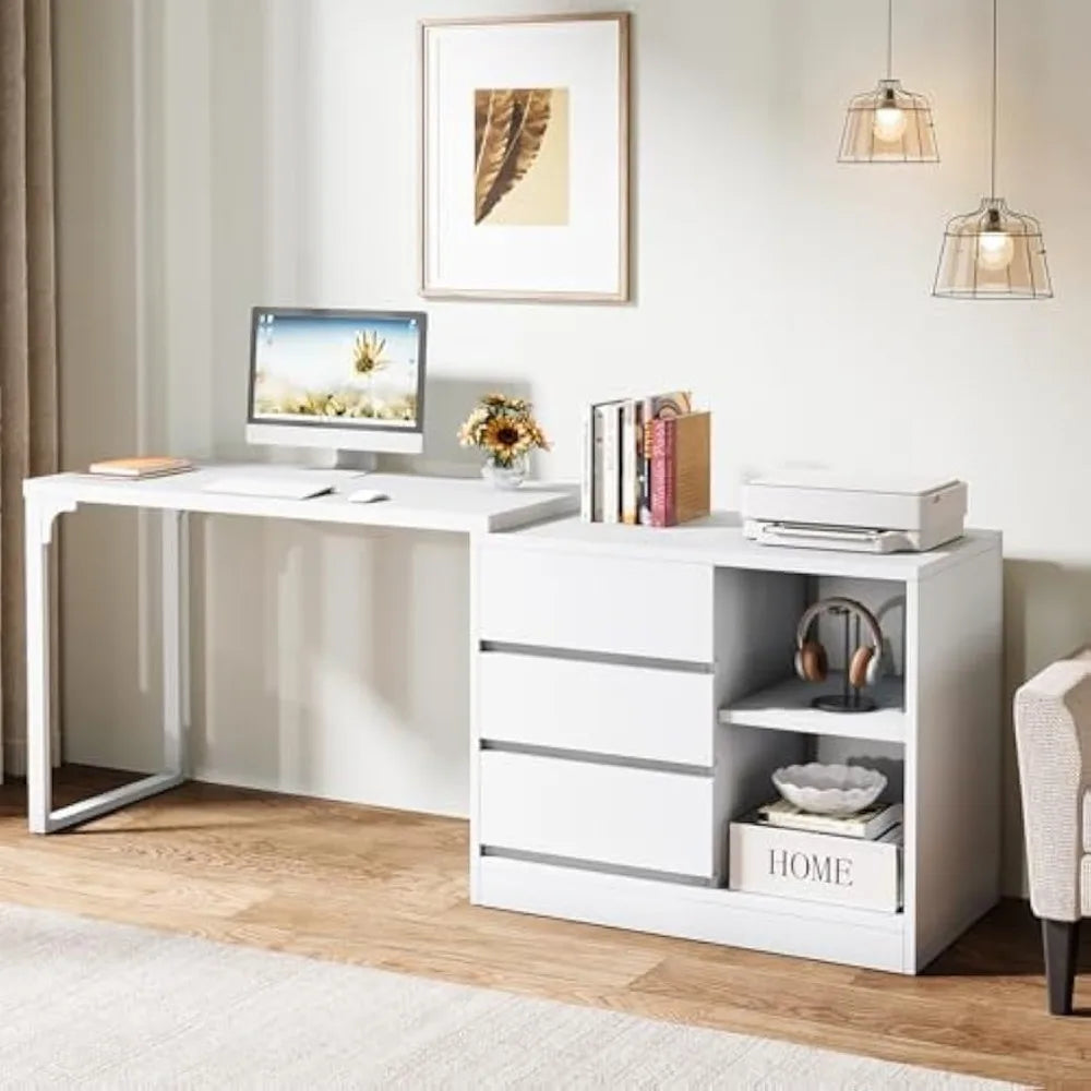 L-Shaped Computer Desk with Storage Cabinet Modern Corner Home Office