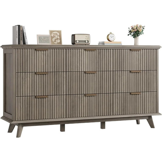 Fluted 9 Drawer Dresser Modern Chest of Drawers Storage Organizer