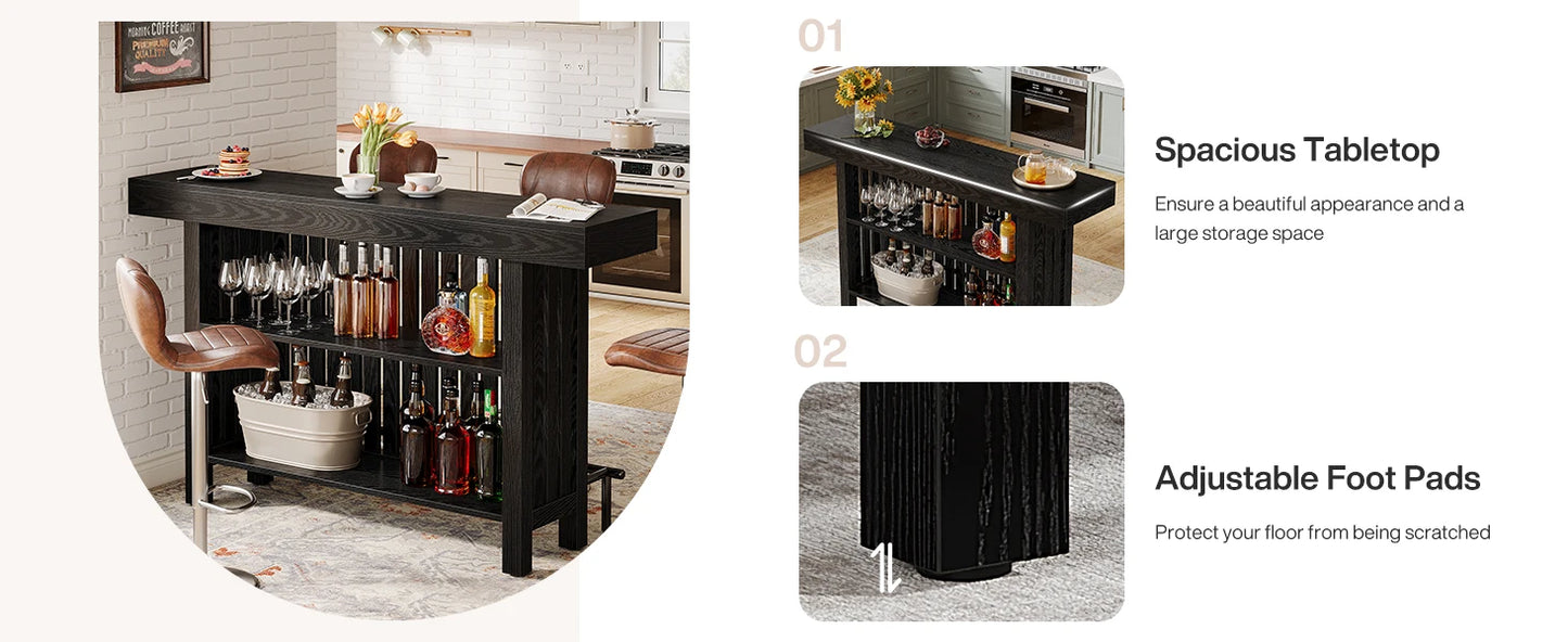Ljustra 63 Inch Large Home Bar Unit Modern Coffee Bar Cabinet with Footrest