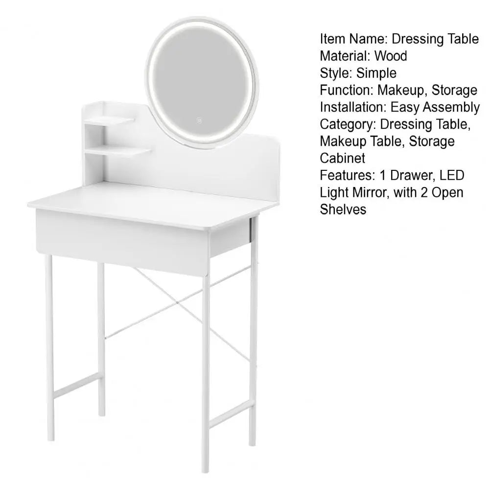 Bedroom Makeup Vanity Desk with LED Mirror Storage Shelves