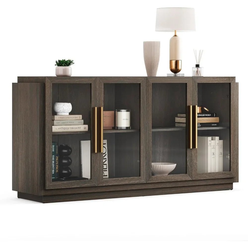 Modern Sideboard Buffet Cabinet Wood Glass Storage Console Table