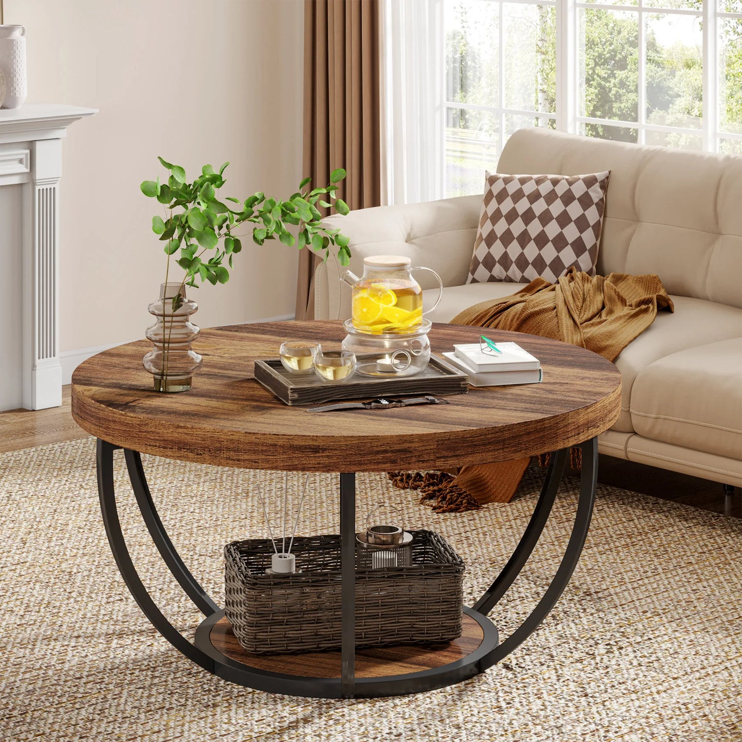 Ljustra Modern Round Coffee Table 31.7 Inch Industrial Design
