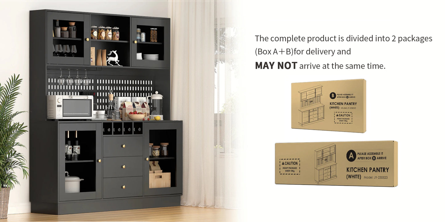 Pantry Cabinet Kitchen Storage Buffet Hutch with Pegboard Cup Holder