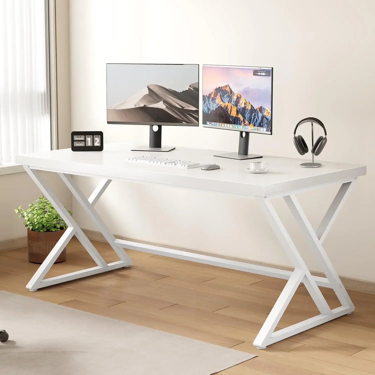 Industrial Computer Desk Rustic Wood Metal Home Office Writing Table