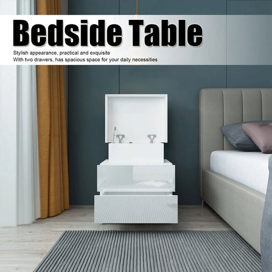 Large Capacity RGB Light Storage Nightstand with 2 Drawers for Bedroom
