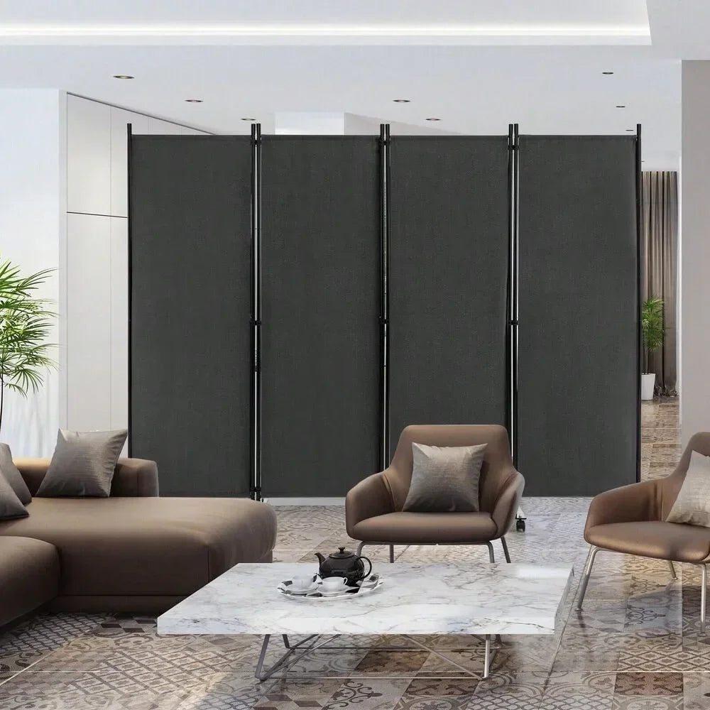 4-Panel Folding Room Divider Privacy Screen Rolling with Wheels