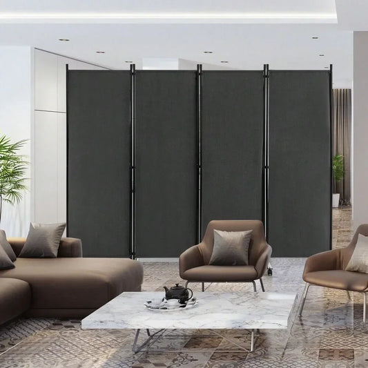 4-Panel Folding Room Divider Privacy Screen Rolling with Wheels