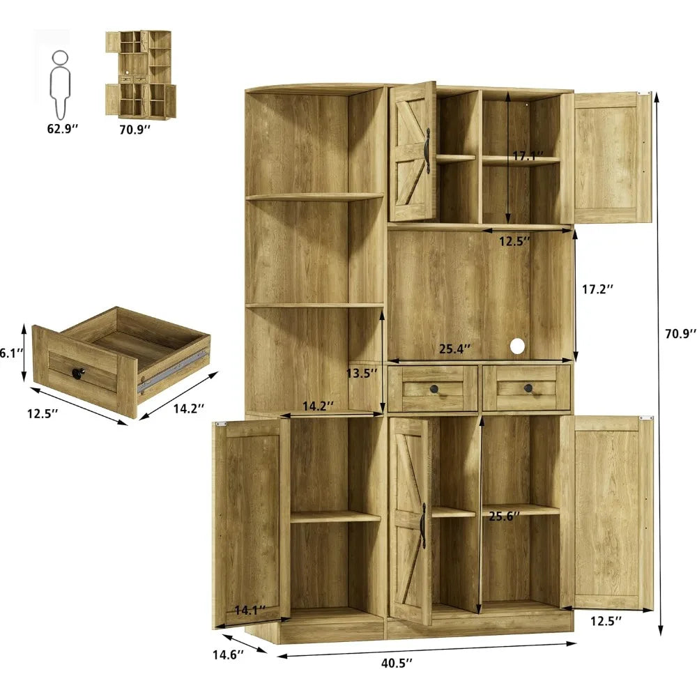 71" Farmhouse Kitchen Pantry Storage Cabinet Freestanding Hutch Buffet