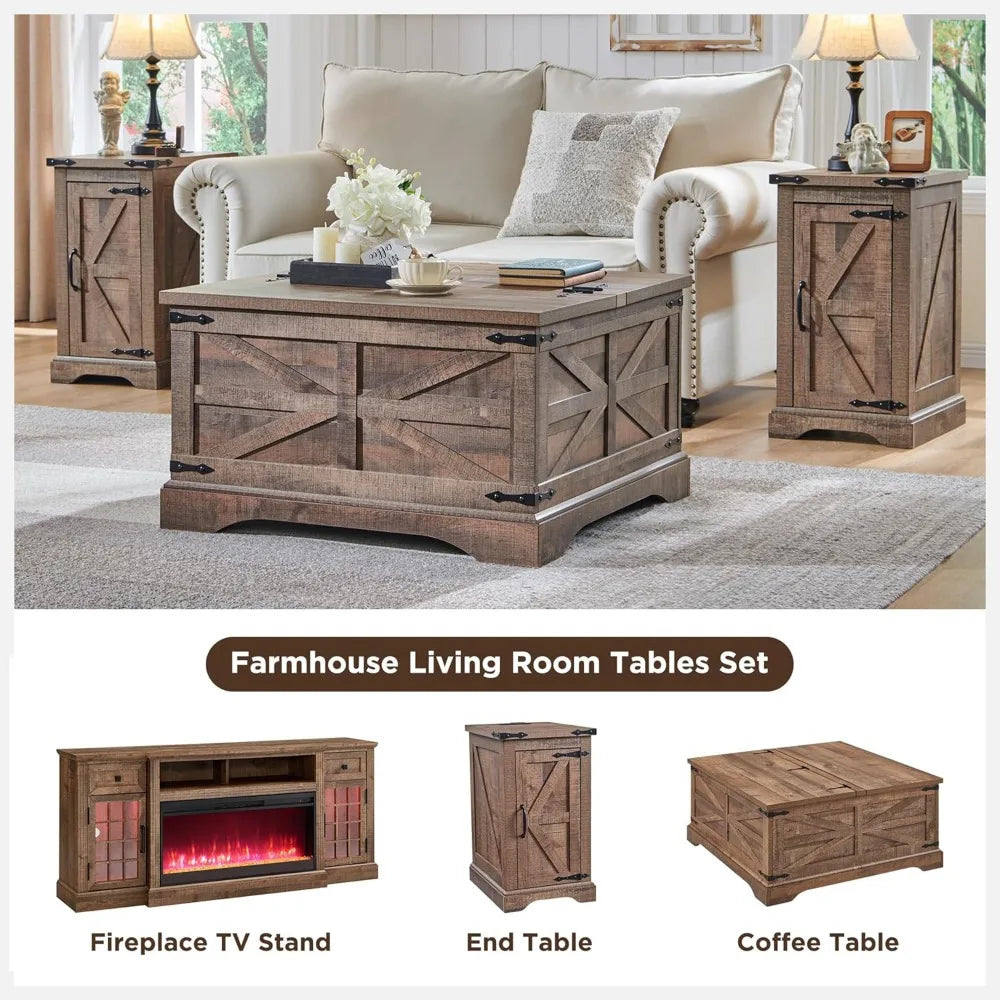 Farmhouse Lift Top Coffee Table with Hidden Storage Rustic Design