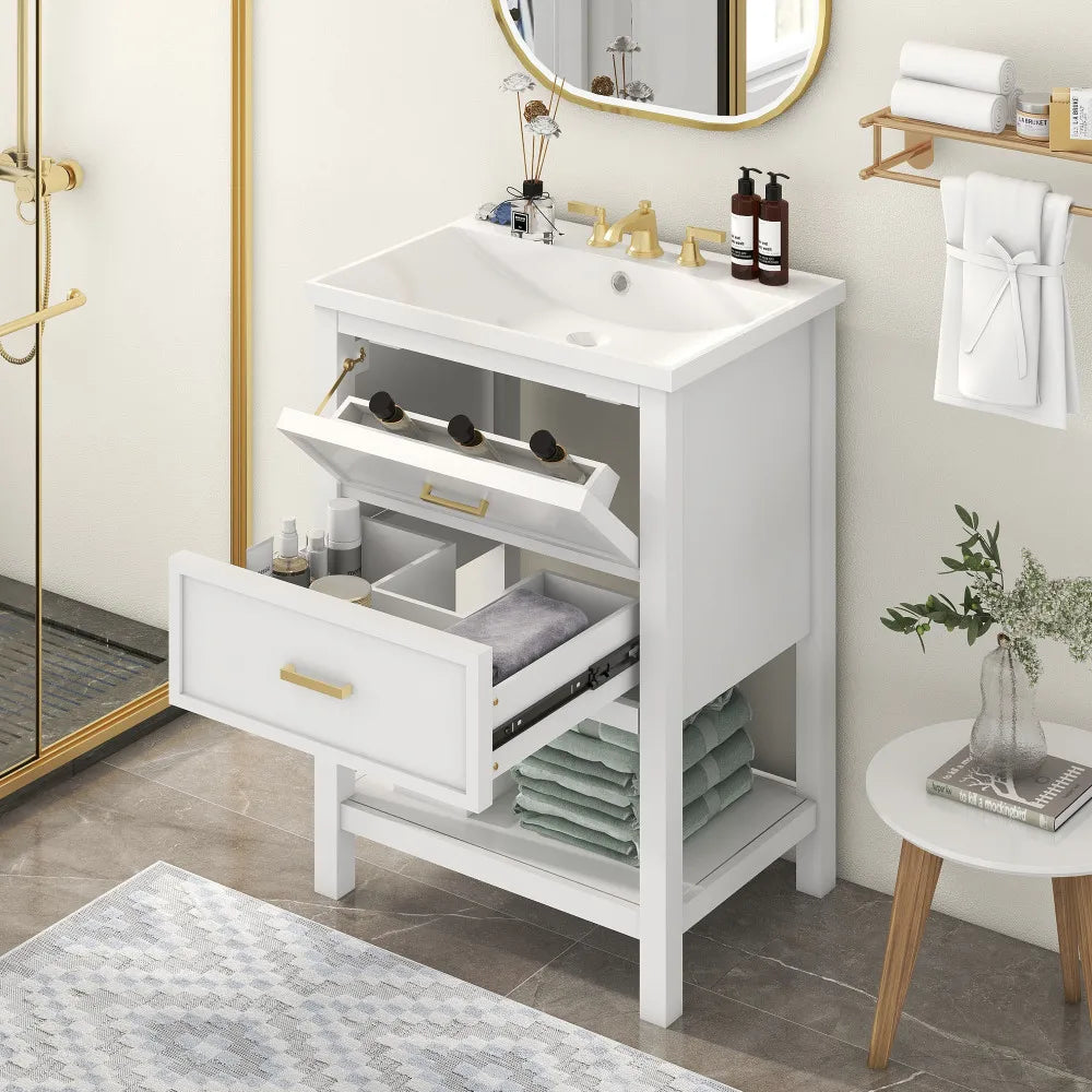24 Inch Bathroom Vanity Modern Storage Cabinet with Sink and Drawers