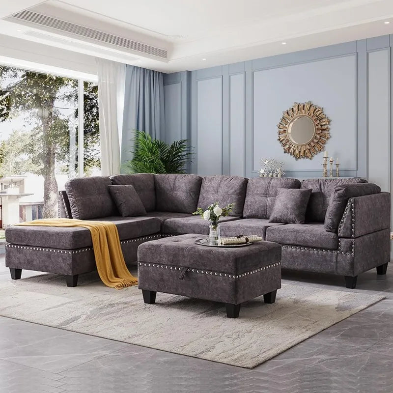 Ljustra Modular Sectional Sofa Set with Storage Ottoman and Pillows