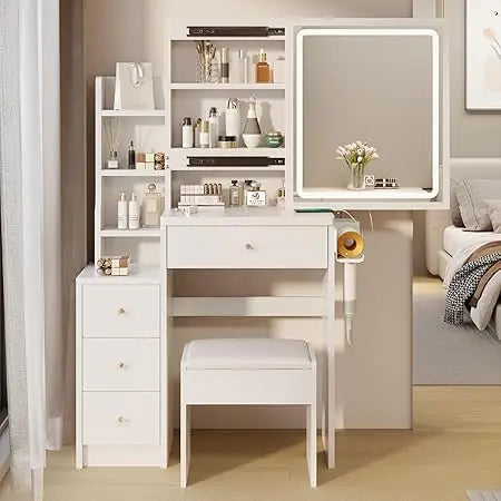 Ball & Cast Vanity Desk with LED Lights 4 Drawers Sliding Mirror