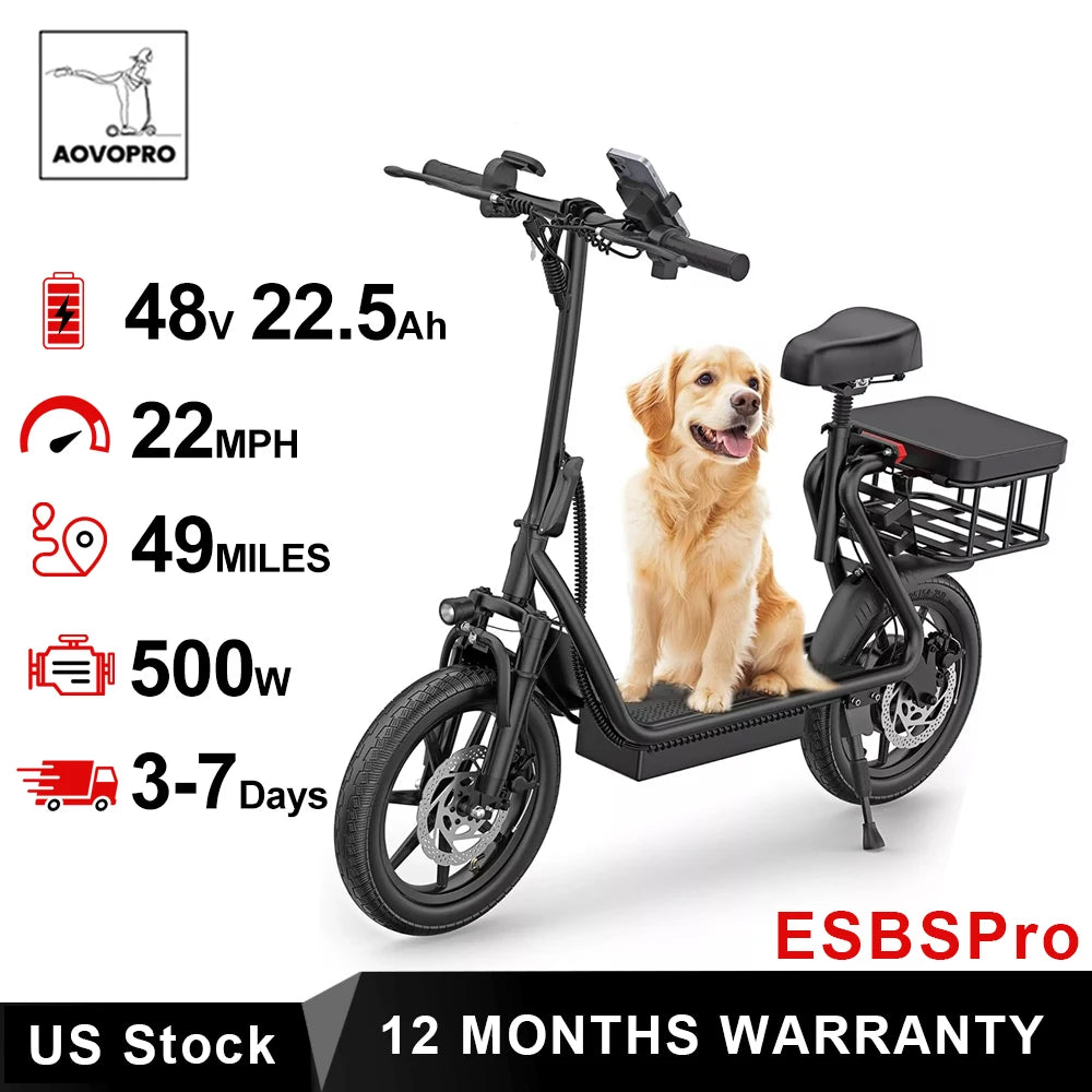 Ljustra 500W 14inch Electric Bicycle 10.4AH Battery 28Miles 22MPH Max Speed