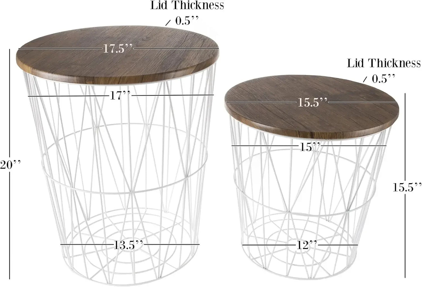 Set of 2 Nesting End Tables Round Side Tables with Removable Wood Tops