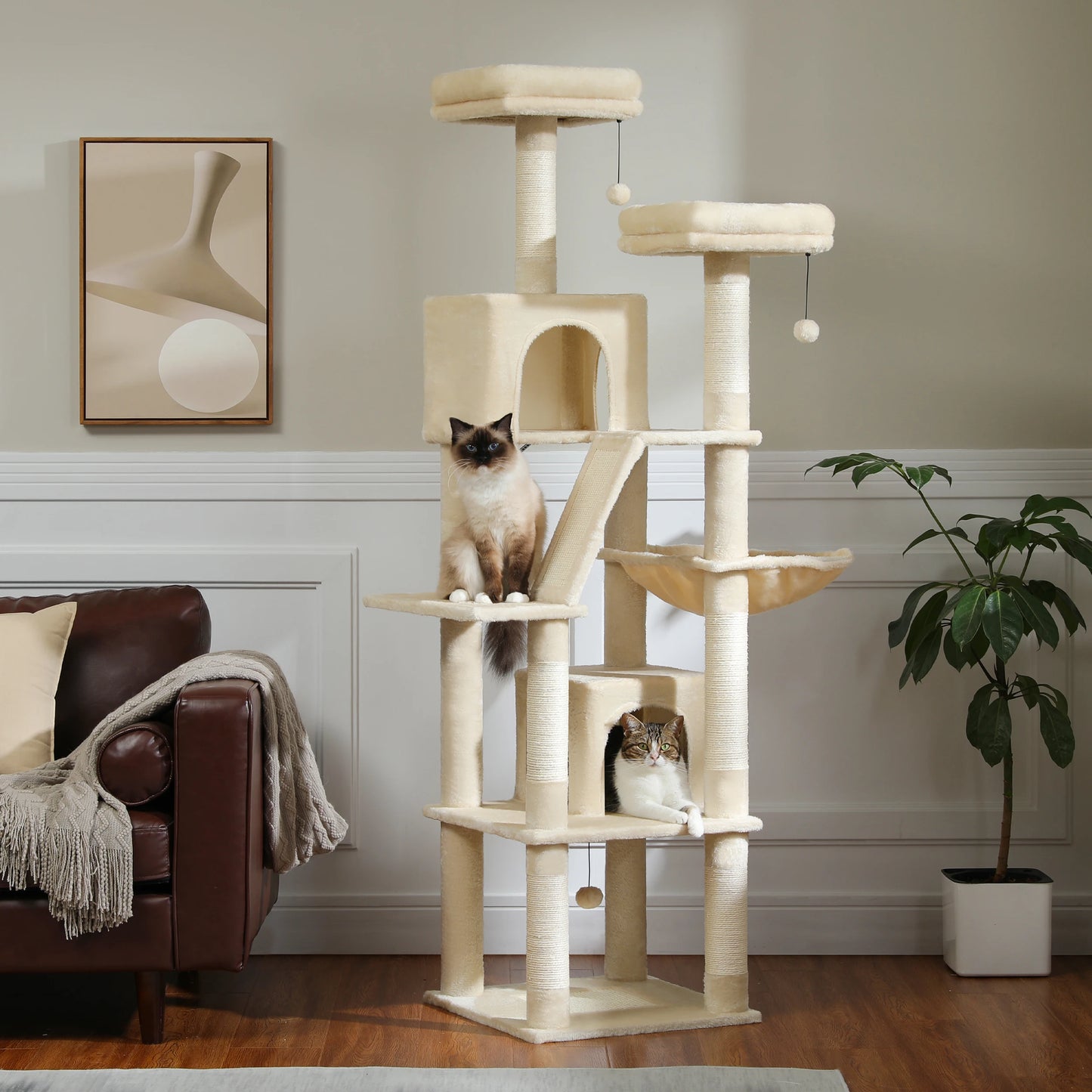 Multi-Level Cat Tree Indoor Tower with Scratching Posts Hammock Condo