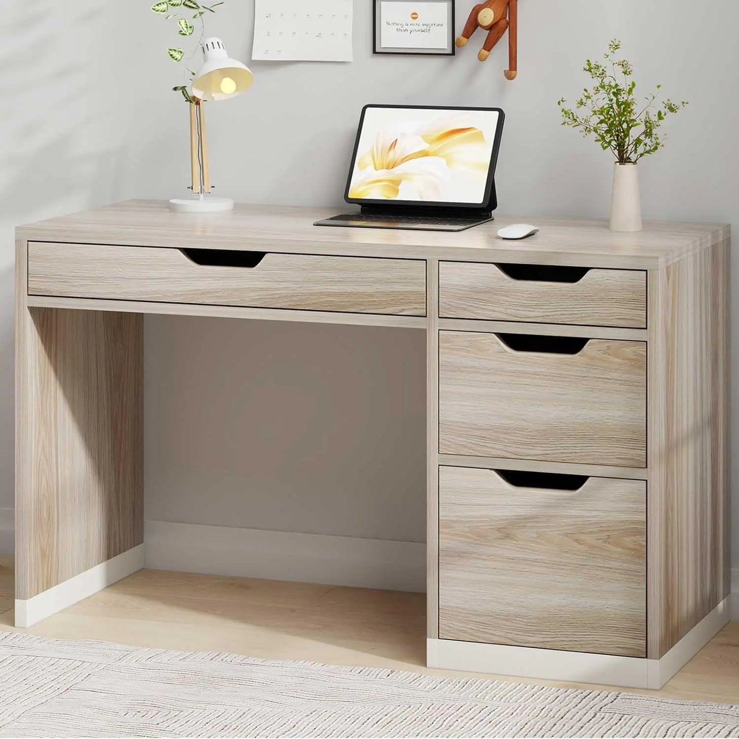 48 Inch White Desk with Drawers Small Computer Study Desk for Kids