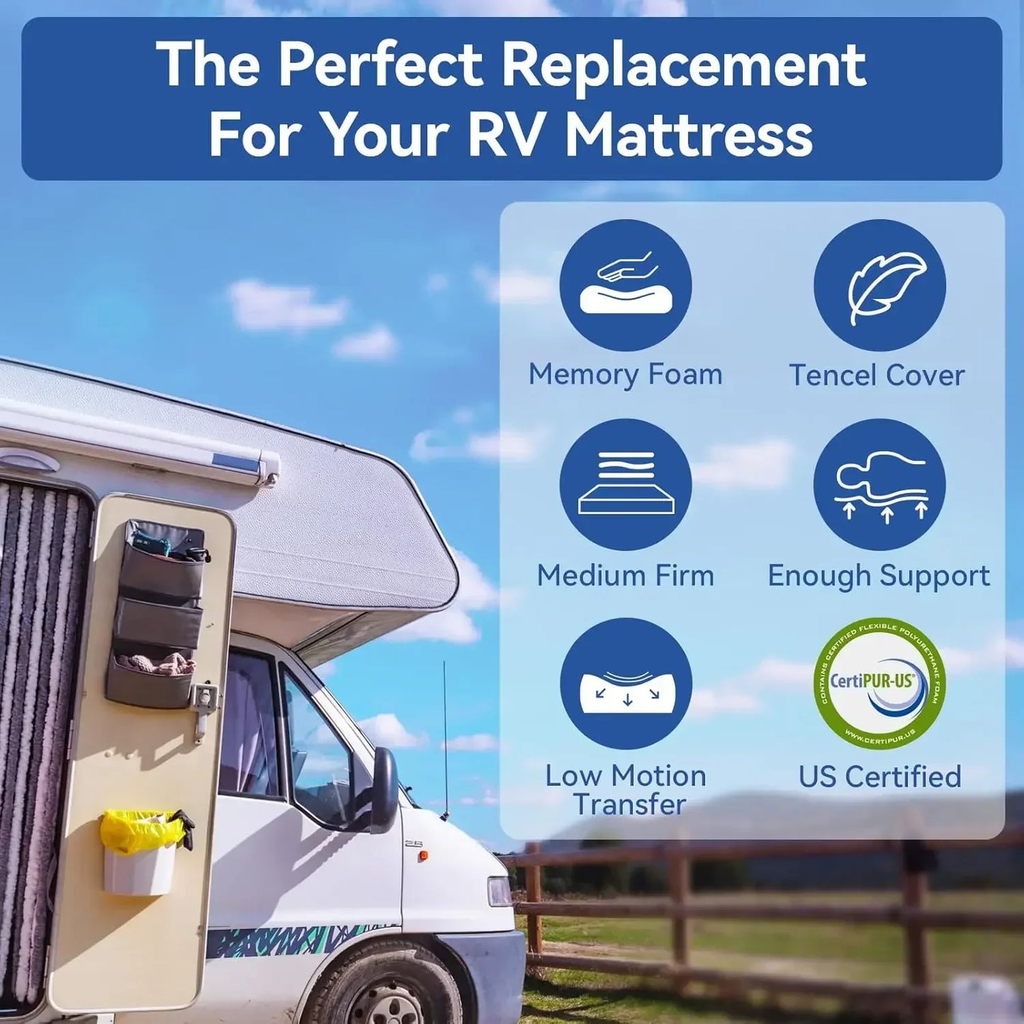 Ljustra RV Mattress Short King 10 Inch Memory Foam Cool Bed in a Box