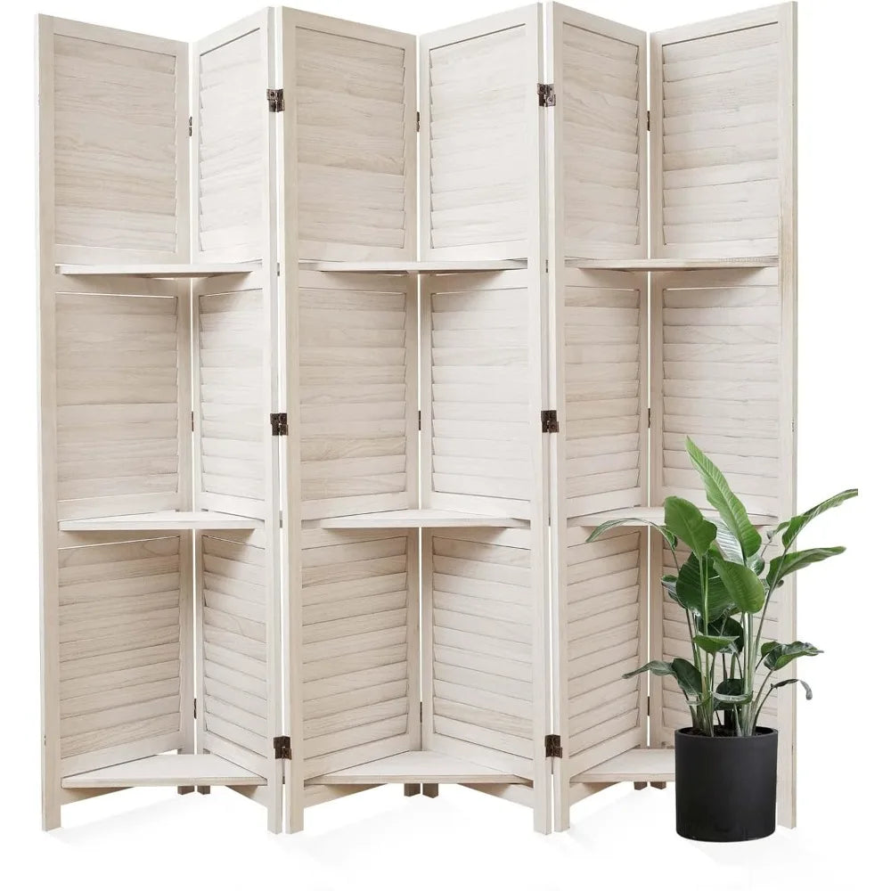 Folding Wood Room Divider with Shelves for Home Office and Study
