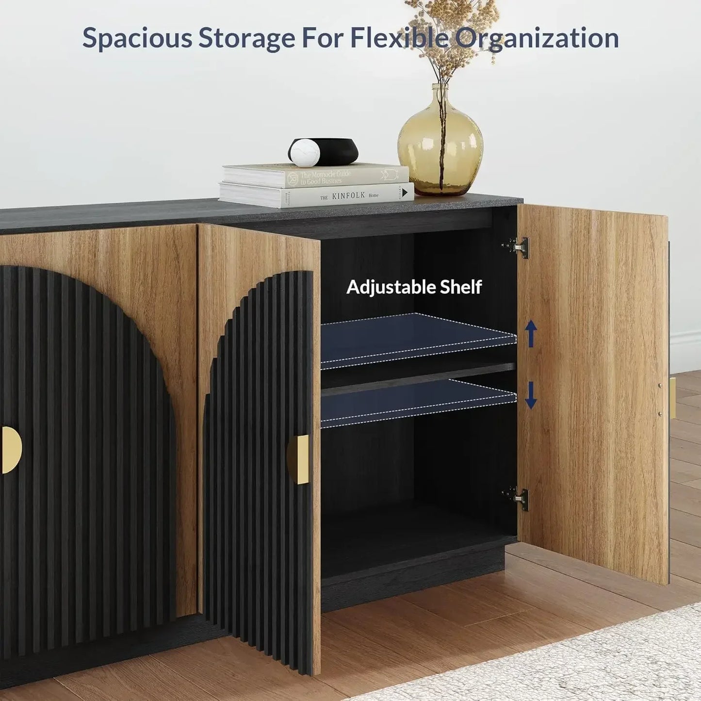 65 Inch Fluted Buffet Cabinet Sideboard Storage Console Table Dining Room