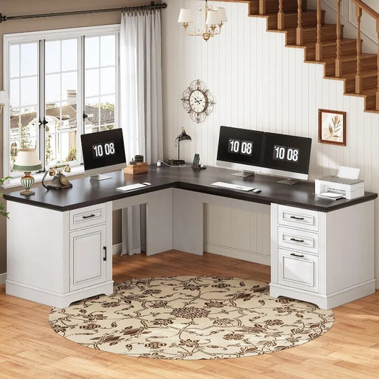 SEDETA 69" Executive L Shaped Desk with Drawers Power Outlet Home Office