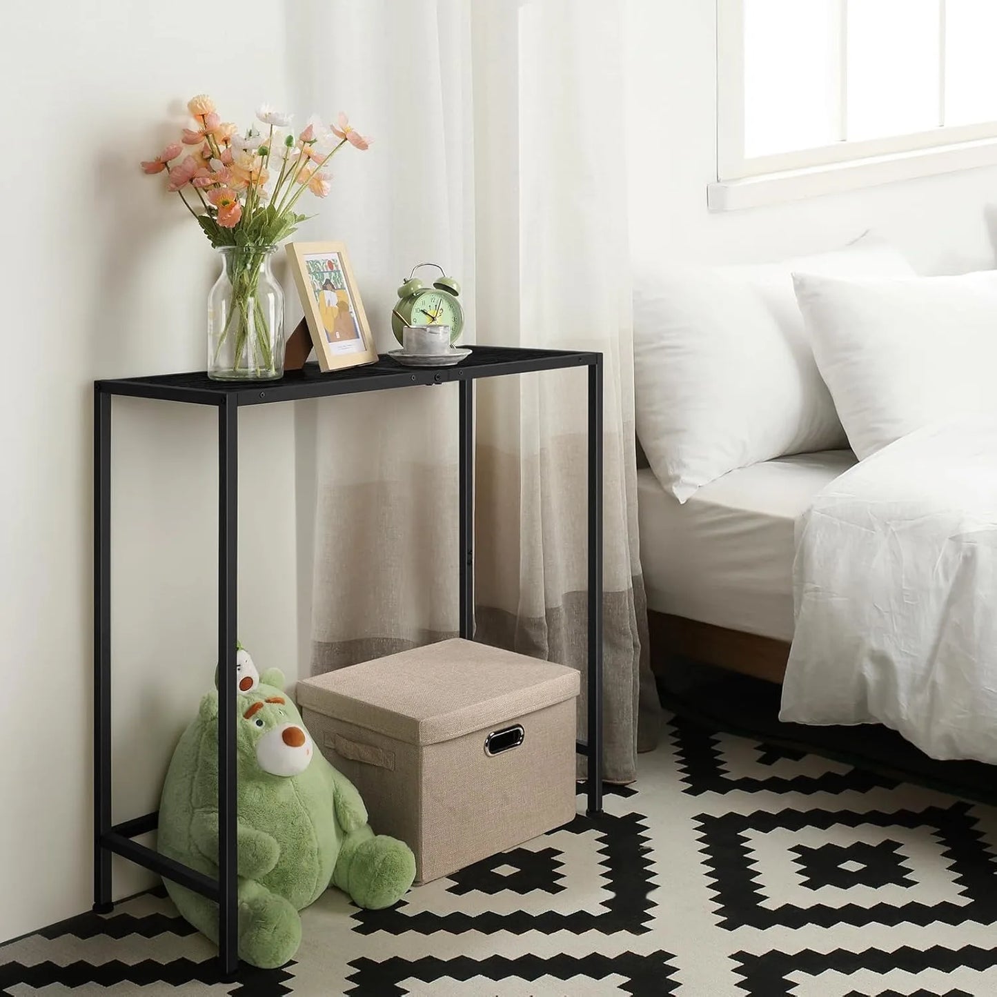 Narrow Wood Metal Console Table 31.5 Inch Slim Design for Entryway Living Room