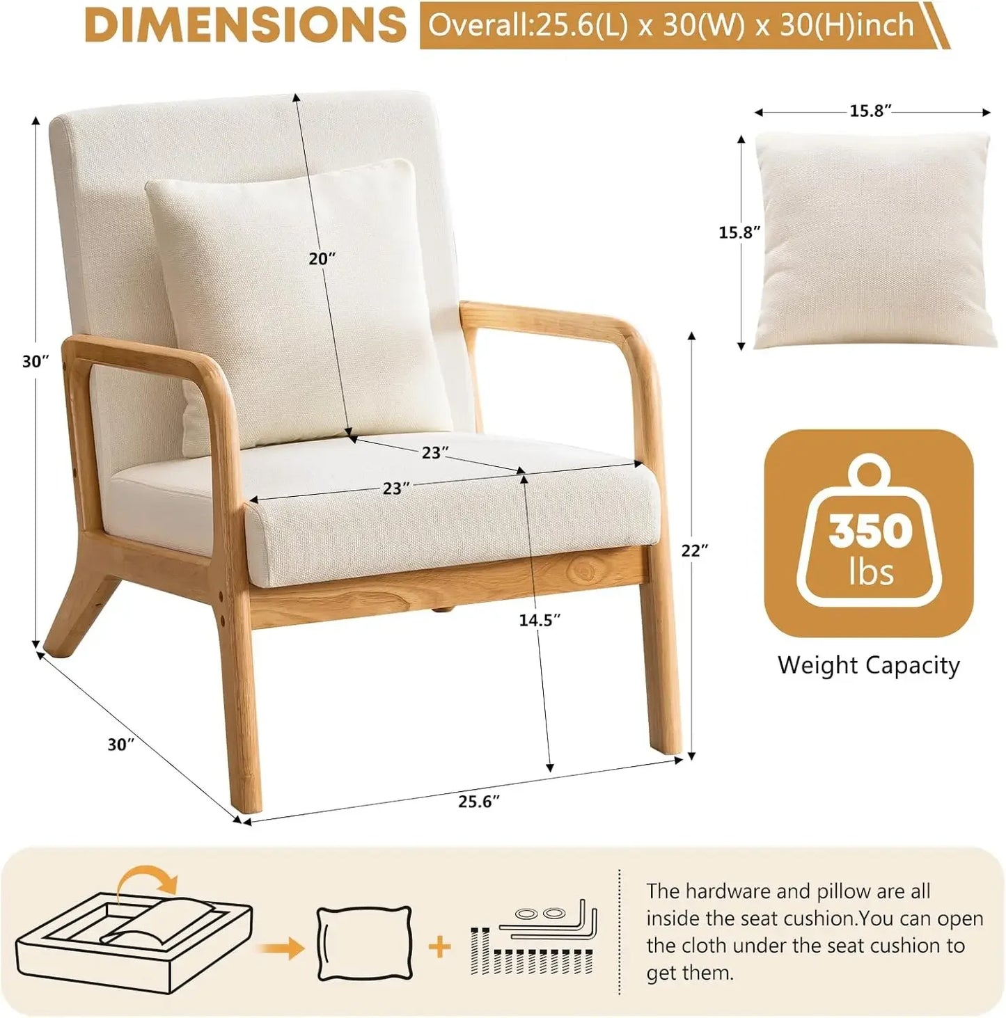 Modern Accent Chair with Lumbar Pillow Upholstered Armchair Lounge Chair