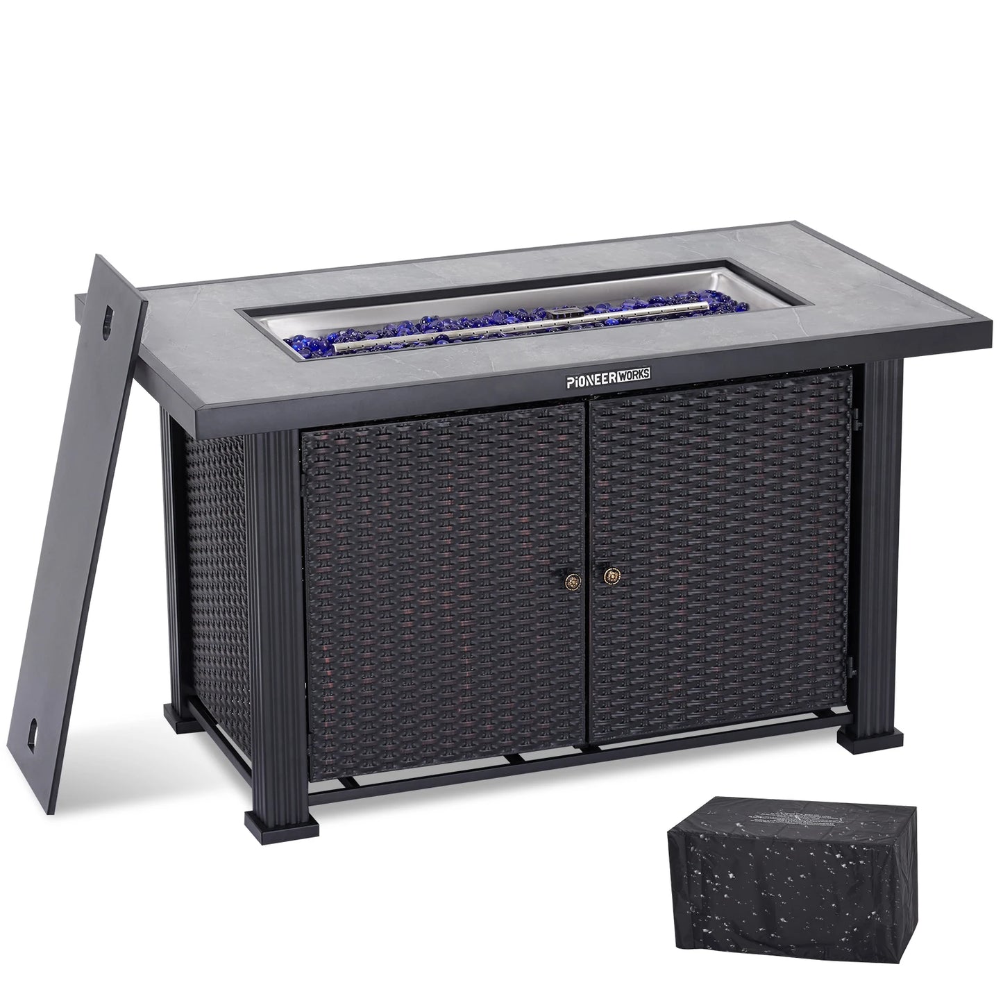 Ljustra 44 Inch Propane Fire Pit Table Rectangle 50000BTU Garden Patio