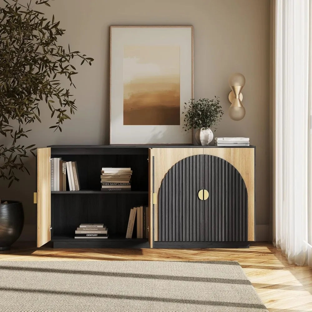 65 Inch Fluted Buffet Cabinet Storage Sideboard Console Table Dining Room