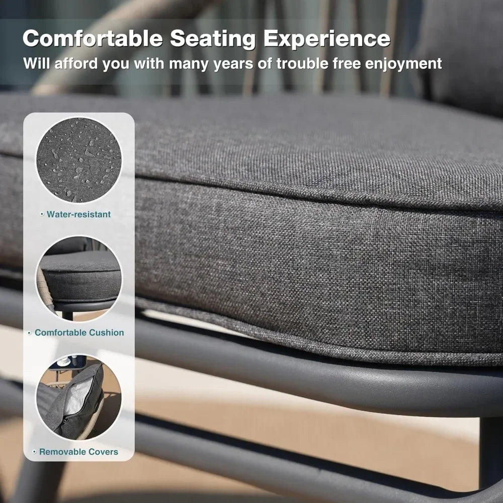 3 Piece Patio Bistro Set Outdoor Furniture Woven Rope Chairs Small Spaces