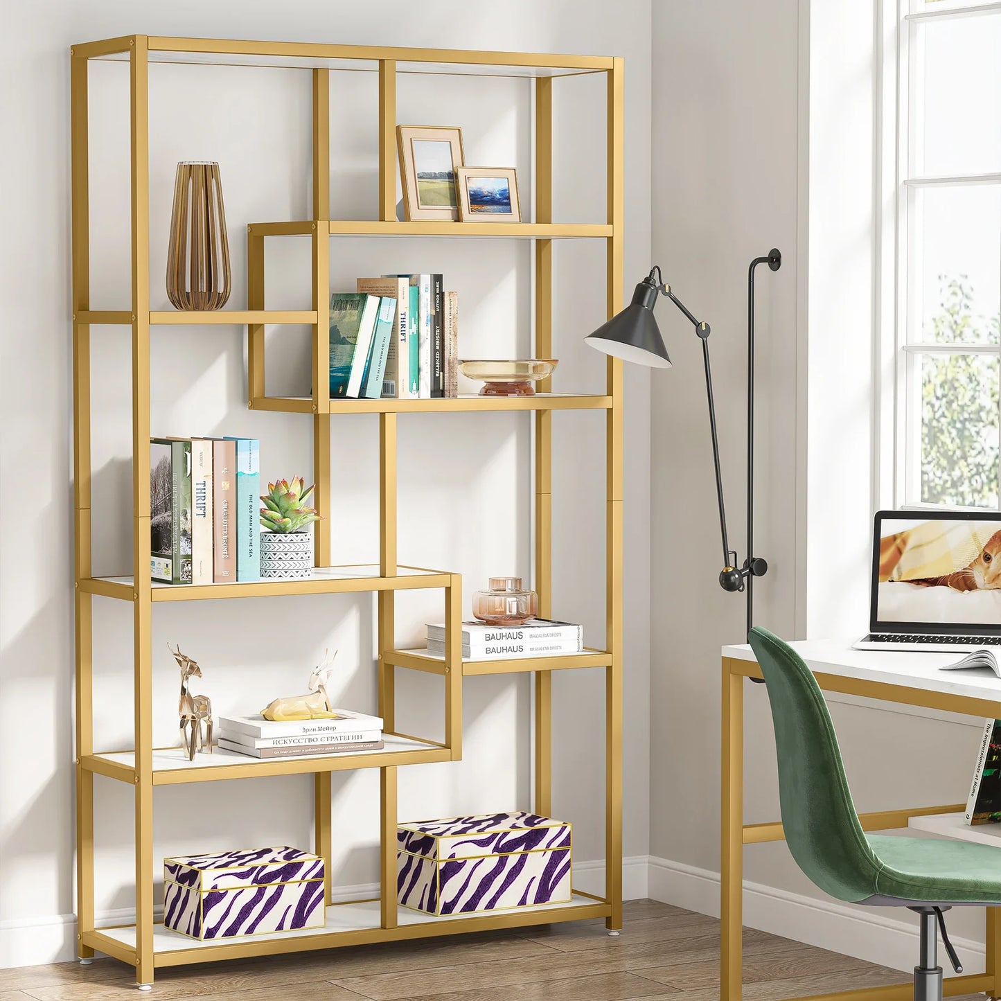 Tribesigns Gold 8-Shelf Etagere Bookcase Modern Display Shelf