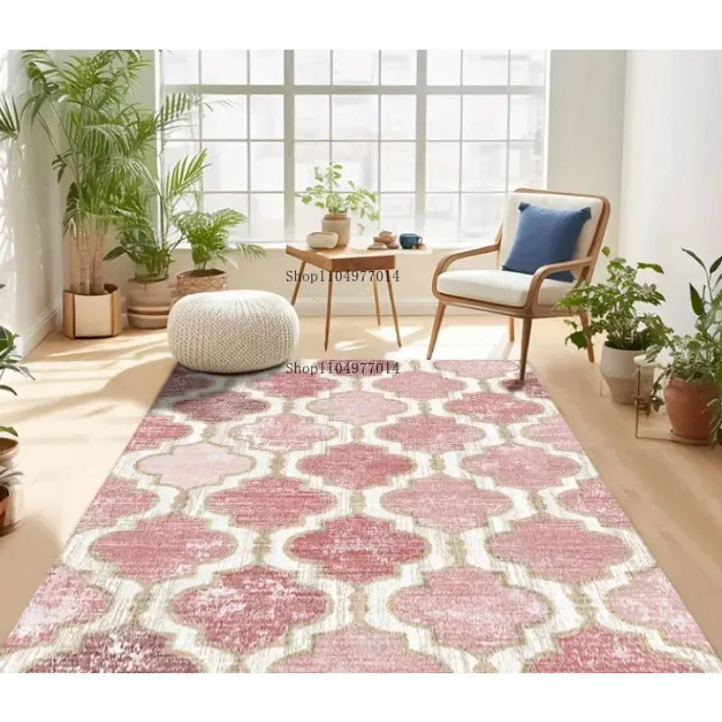 Faux Diamond Pink Rug Non-Slip Backing Living Room Bedroom Office