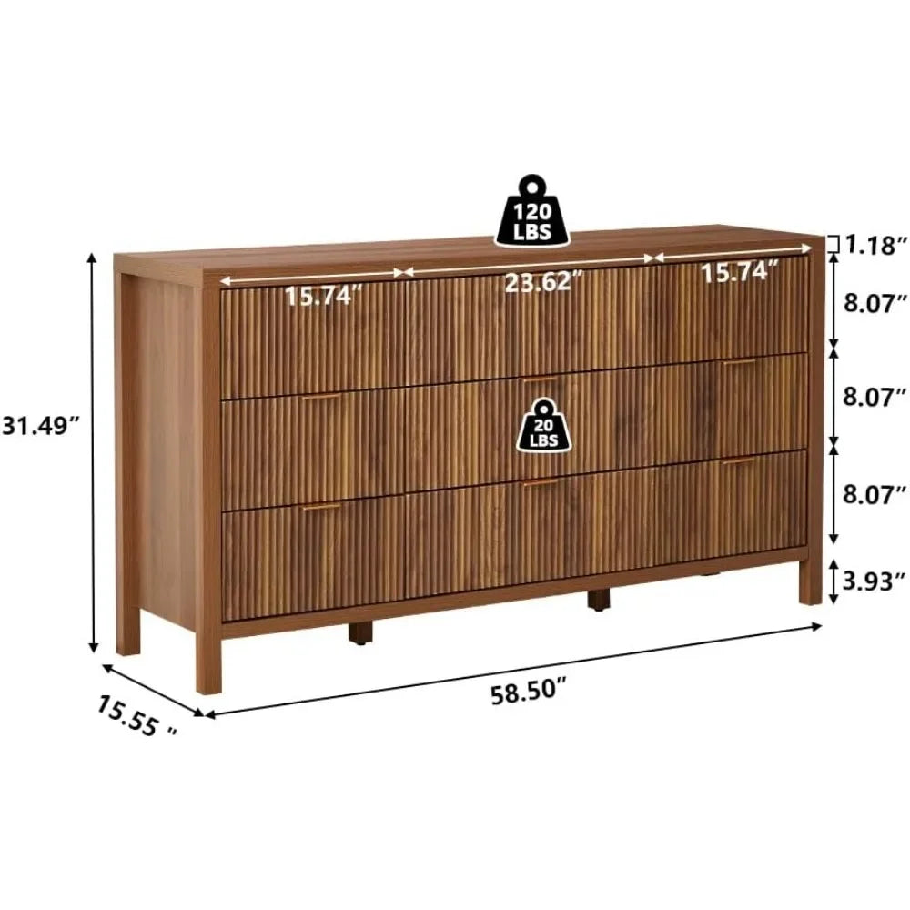 Mid Century Modern 9 Drawer Dresser TV Stand Storage Cabinet Wood