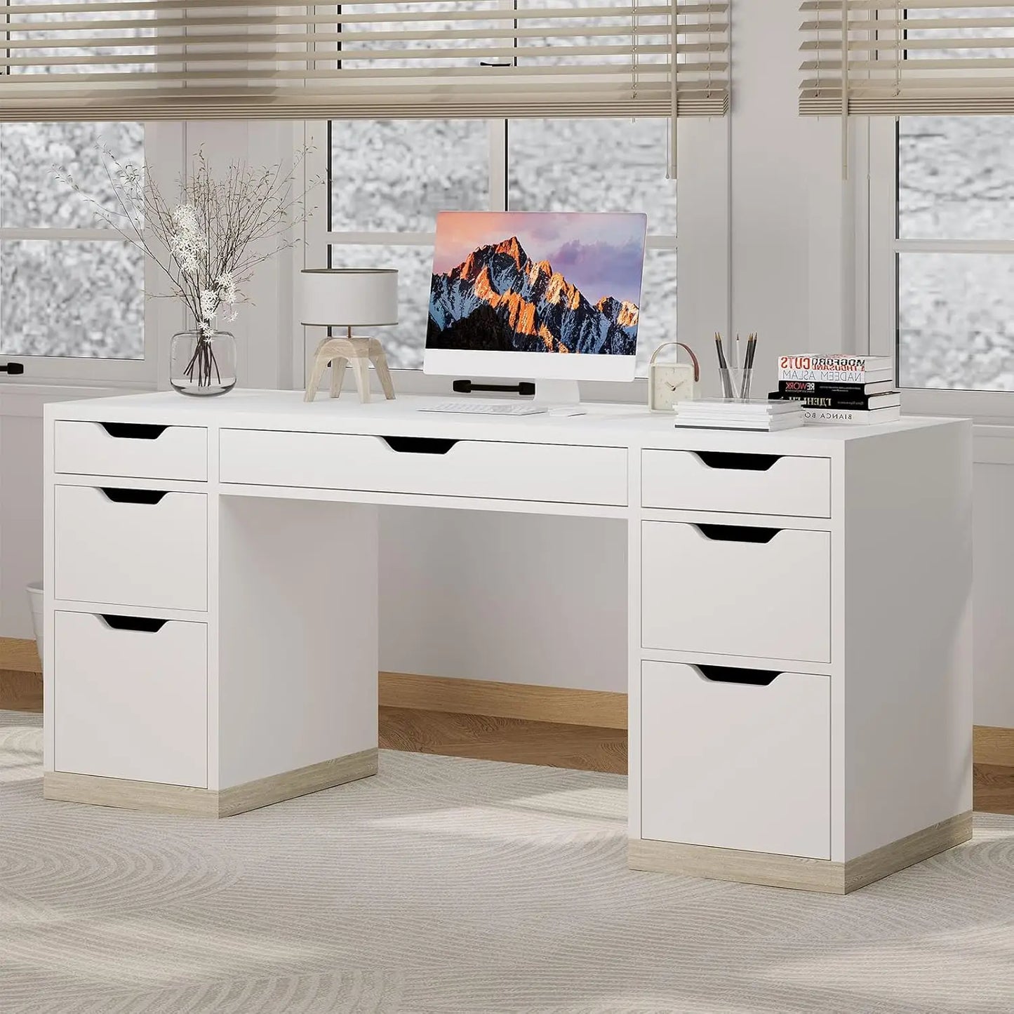 54 Inch Computer Desk with 7 Drawers Office Executive Workstation