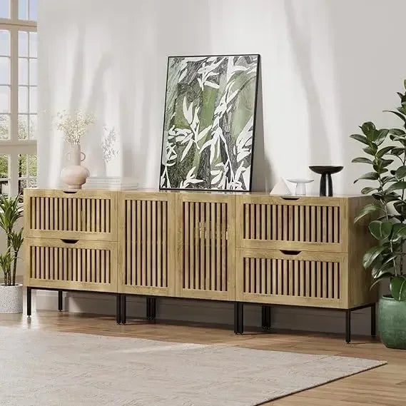 87" Farmhouse Buffet Cabinet with Metal Base Adjustable Shelf Sideboard