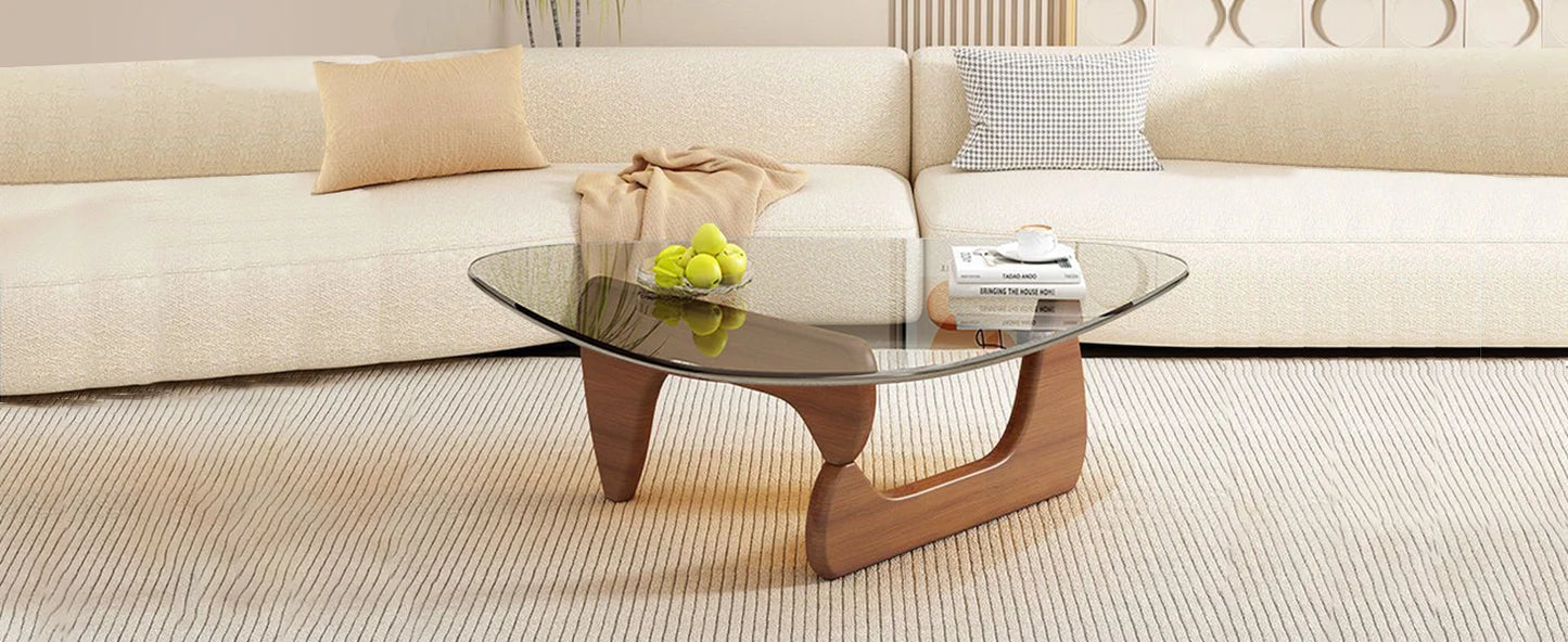 Triangle Glass Coffee Table Modern Abstract End Table for Living Room