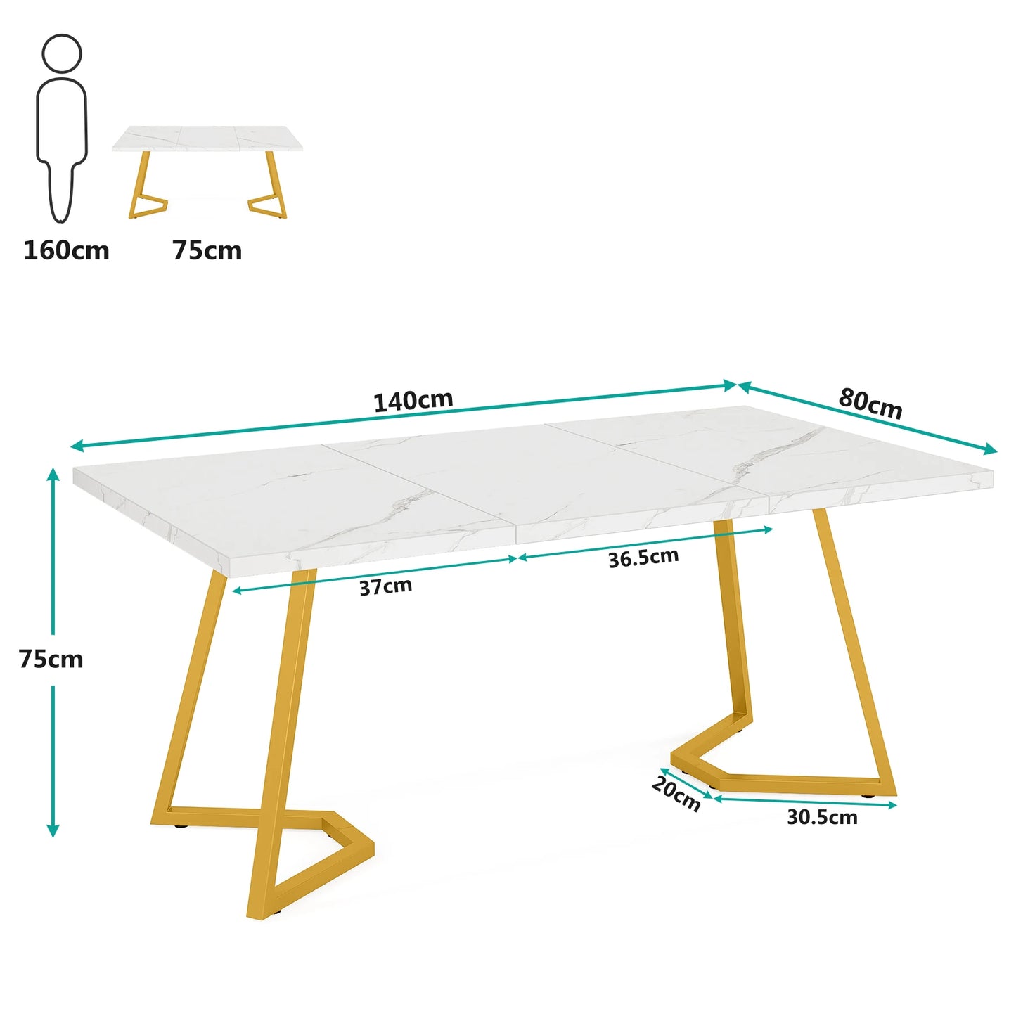 Ljustra 63 Inch Dining Table Rectangular Kitchen Faux Marble Modern Design
