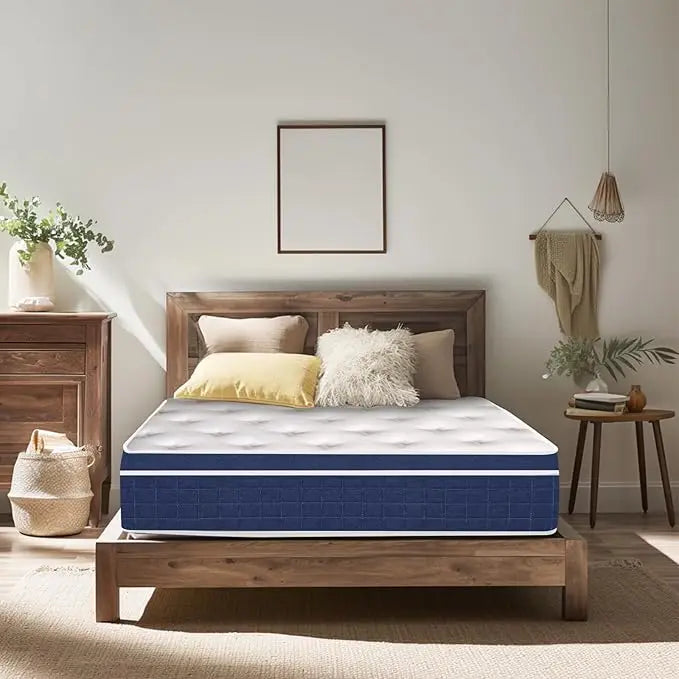 Royal Blue Full Size Medium Firm Hybrid Mattress Bed in a Box