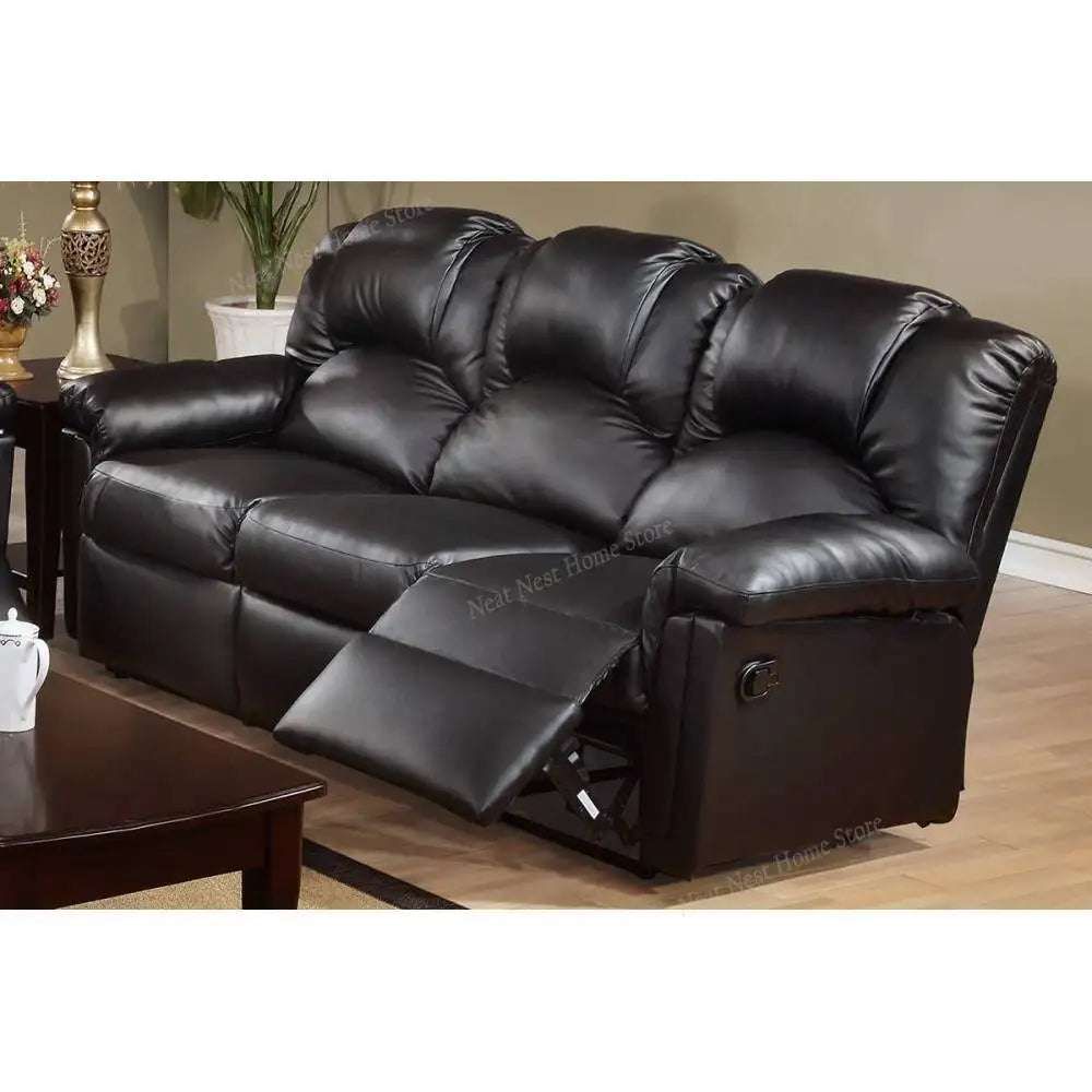 Ljustra Contemporary Motion Sofa Black Faux Leather Couch Living Room