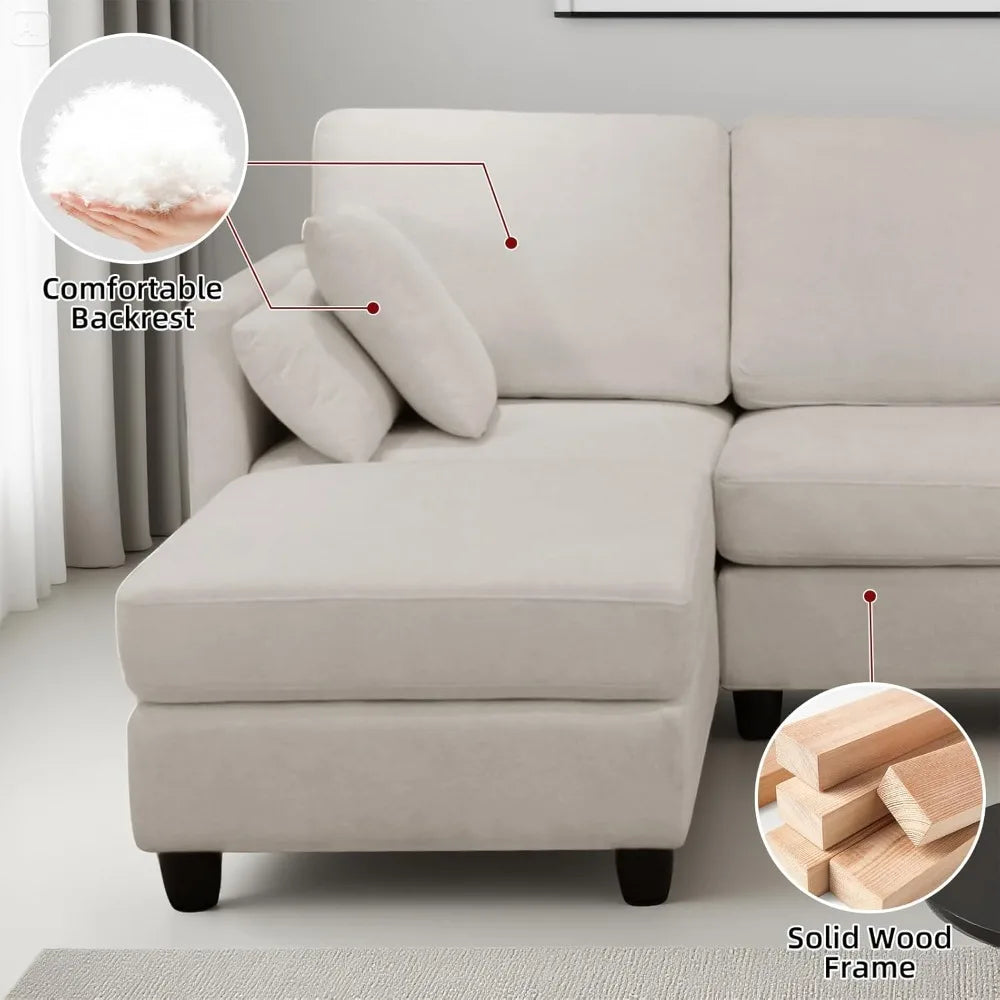 U-Shaped Sectional Couch with Double Ottoman Cloud Sectional Couches for Living Room 4 Seat Sofas