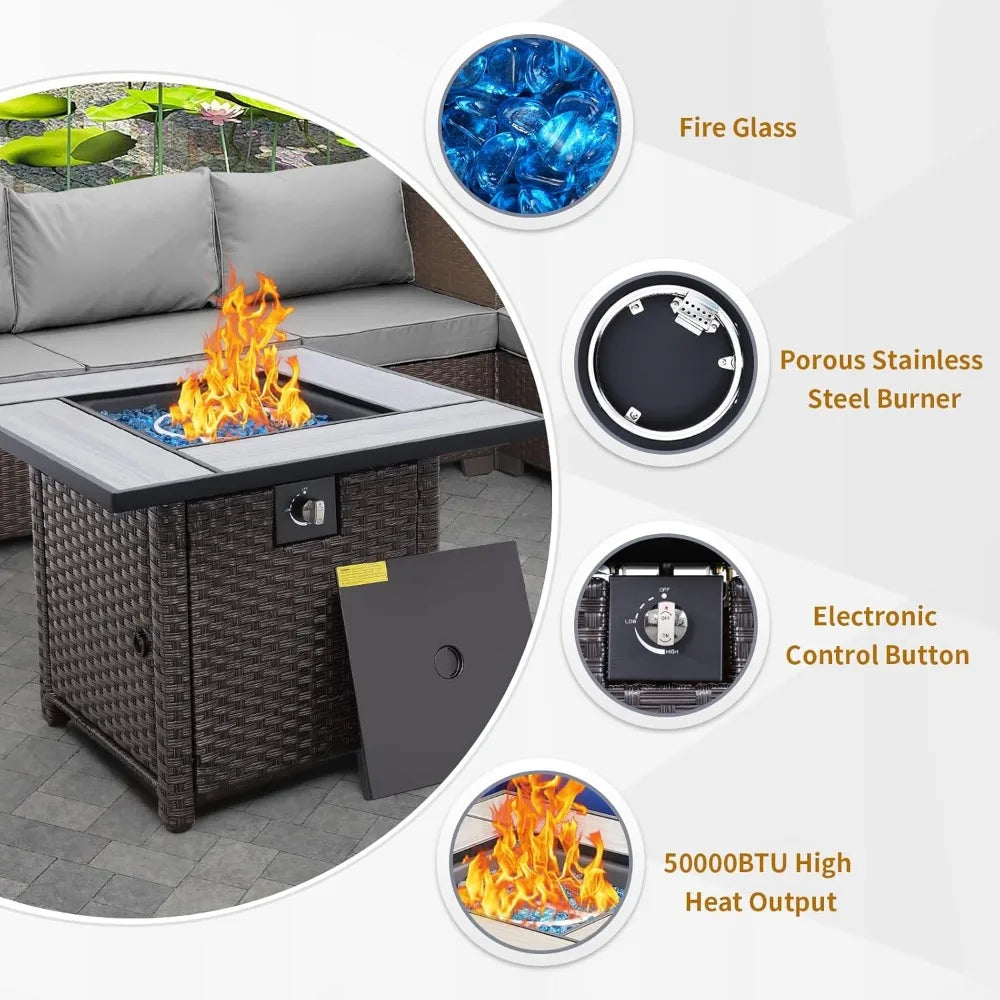 Propane Fire Pit 30 Inch Outdoor Gas Fire Table with Fire Glass Cover