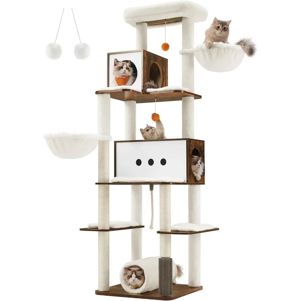 Ljustra 77.5 Inch Tall Modern Cat Tree Multi-Level Cat Tower for Cats