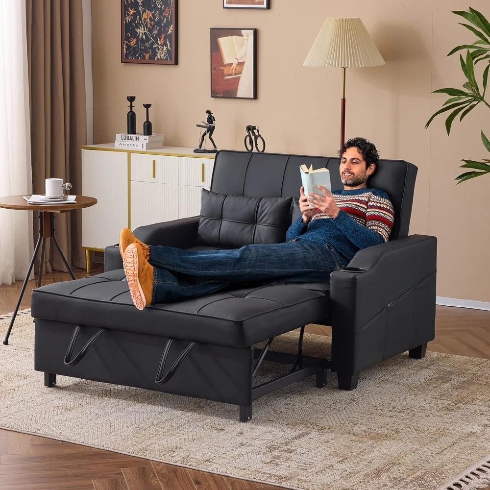 Ljustra Convertible Loveseat Sleeper Sofa Bed with USB Ports and Cup Holders