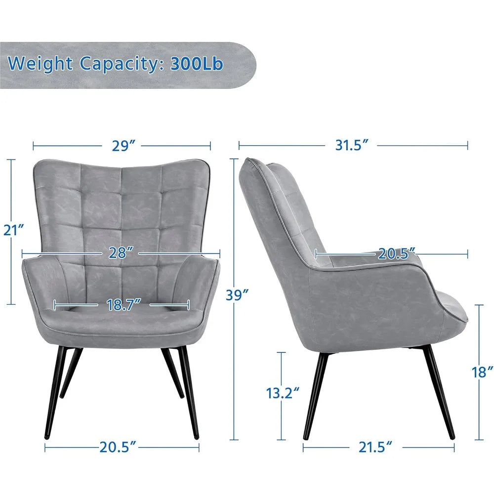 Living Room Faux Leather Accent Chair Tufted Armchair for Home Office