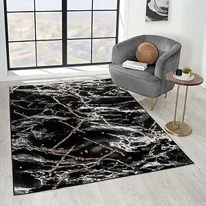 Marble Abstract Blue Area Rug 6x9 Soft Non-Shedding Stain Resistant