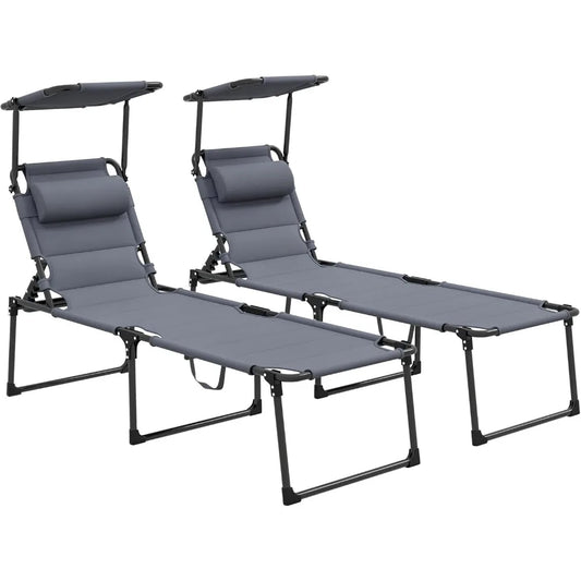 2 Piece Outdoor Lounge Chair Adjustable Backrest Folding Chaise Lounge