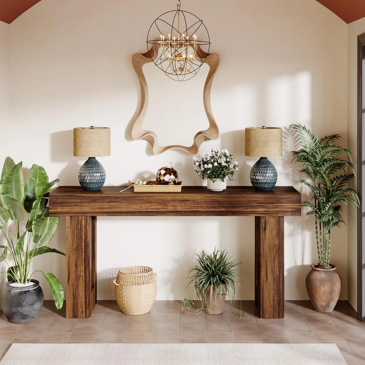 Ljustra 63 Inch Farmhouse Console Table Wooden Sofa Table Entryway Hallway